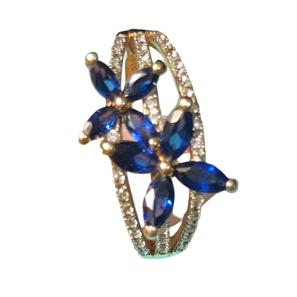 BLUE SAPPHIRE Lab Created Real Diamond Accent Gold Plated Butterfly Ring - Picture 3 of 6